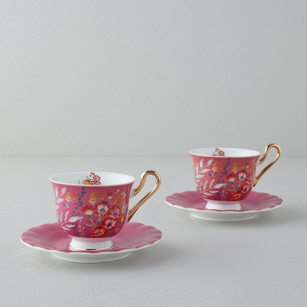 Miranda New Bone China 4 Piece Teacup Set for 2 People 220 ml Pink