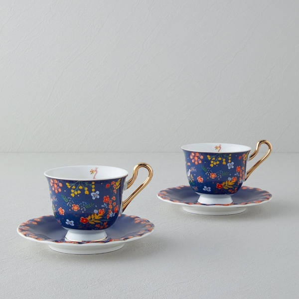 Lavinia New Bone China 4 Piece Teacup Set for 2 People 220 ml Navy Blue