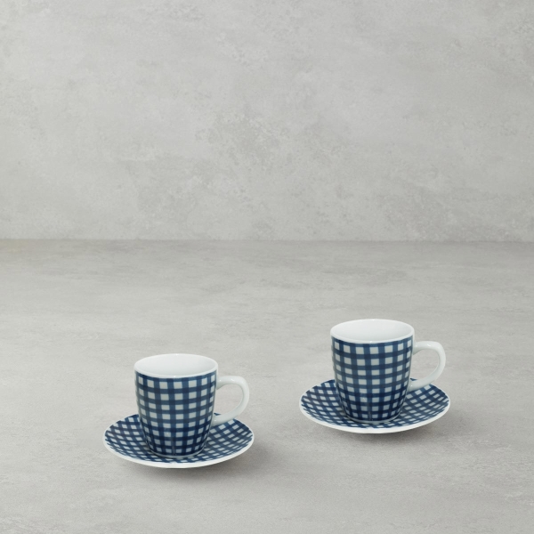 Porcelain 4 Piece Coffee Cup Set for 2 People 90 ml Blue