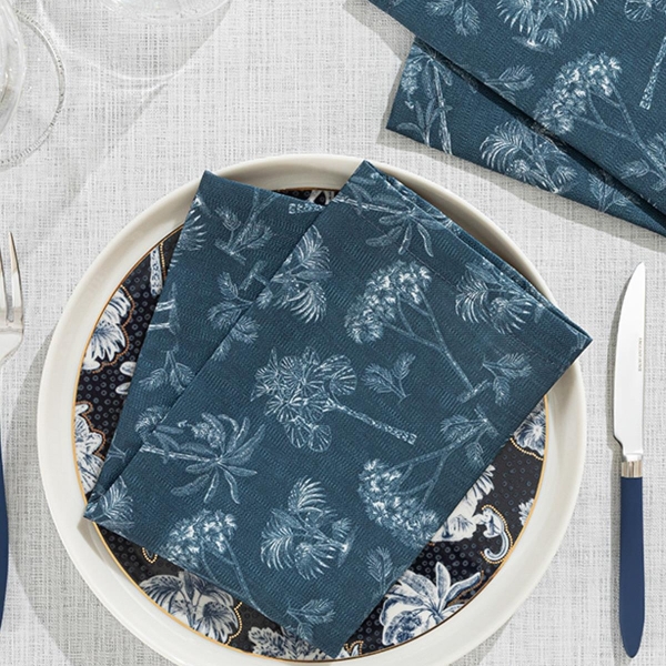 Toile Plants Polyester 2 Set Guest Napkins 40x40 Dark Blue