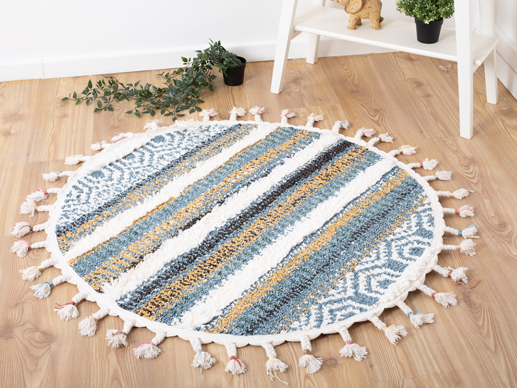 Barcelona Pinata 100 x 100 cm Round Zymta Winter Carpet - Blue / Cream